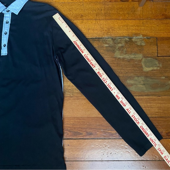 Men’s Gap slim fit long sleeve polo black with blue collar quarter button Large - Picture 9 of 13